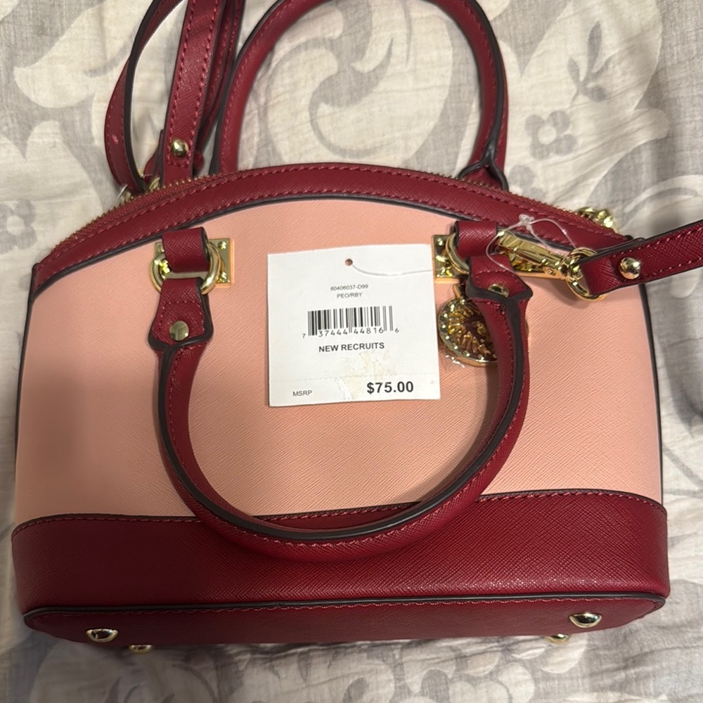 Anne Klein Pink and Red Satchel with Gold Accents
